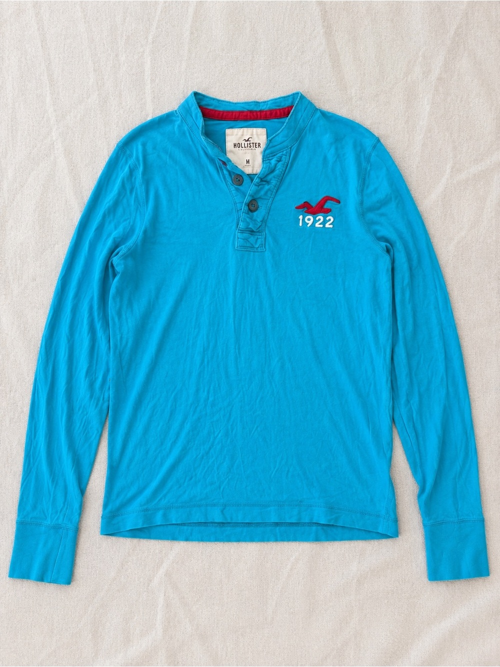 Vintage Y2K Hollister Men’s Teal Henley Long Sleeve Shirt M
